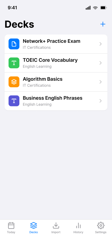 Lorebyte のデッキ一覧画面