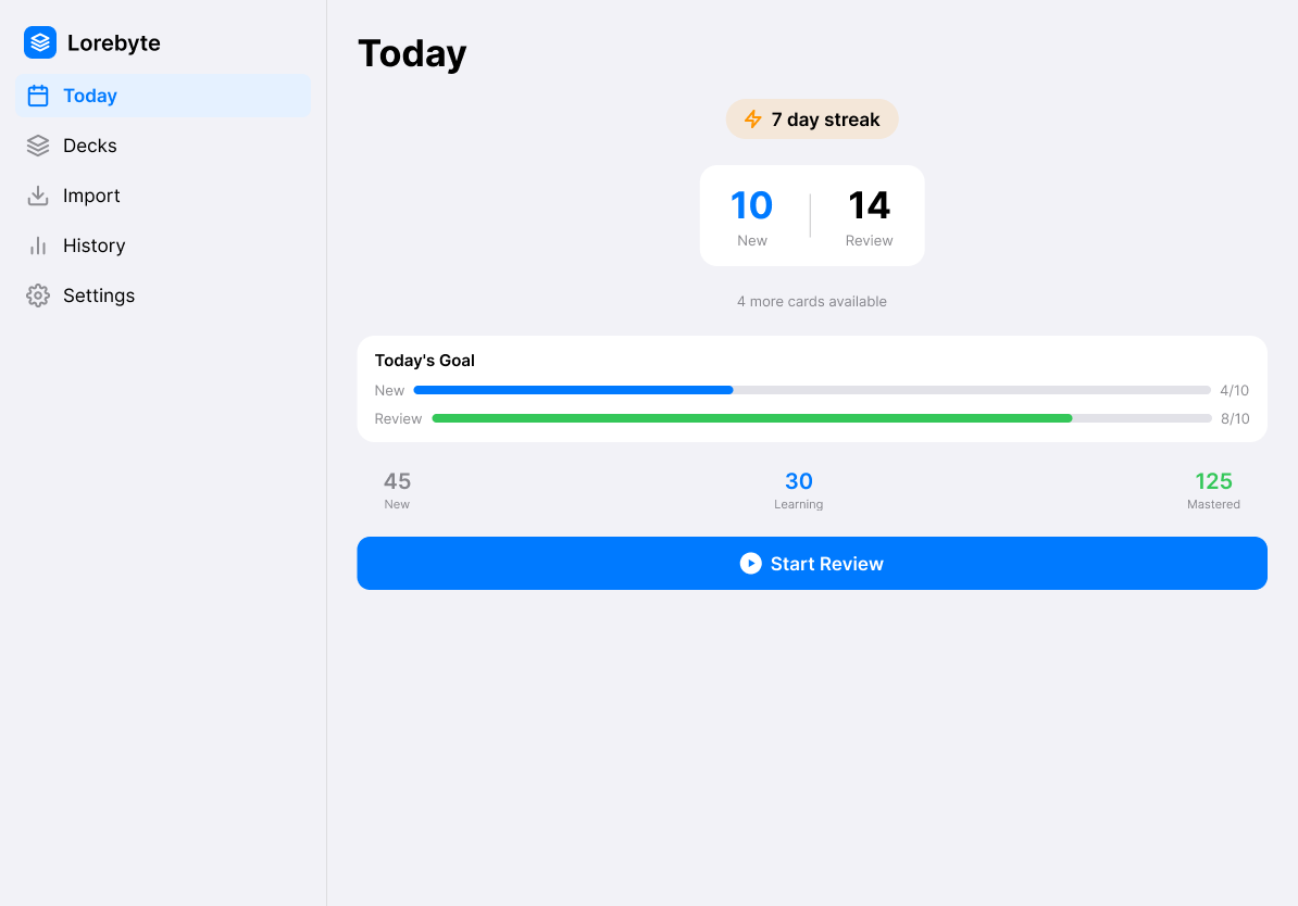 iPad版 Lorebyte の今日画面